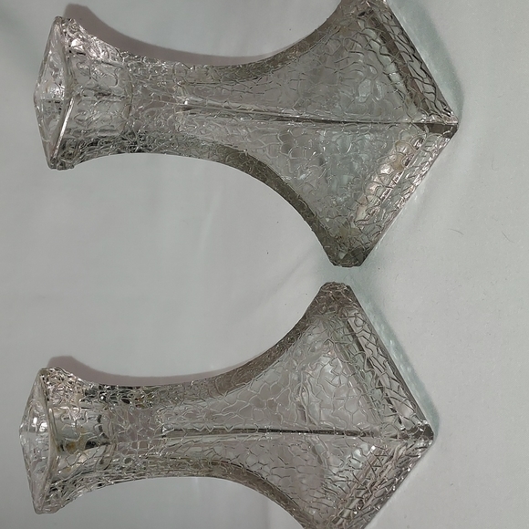 Vintage Cut Glass Alligator Cut Design Pillar Candle Holders Set of 2 - Picture 1 of 7